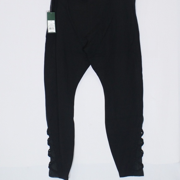 High Waisted Black Leggings with Strappy Mesh Leg - Picture 3 of 5